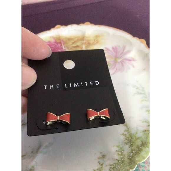 NWT The Limited Little Red Bow Earrings Red/ Gold Pierced Studs - Picture 9 of 11